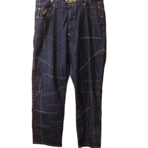 Akdmks Colored Stitching Embroidered Baggy Streetwear Y2k 90s Denim Jean's 40 - Picture 1 of 14